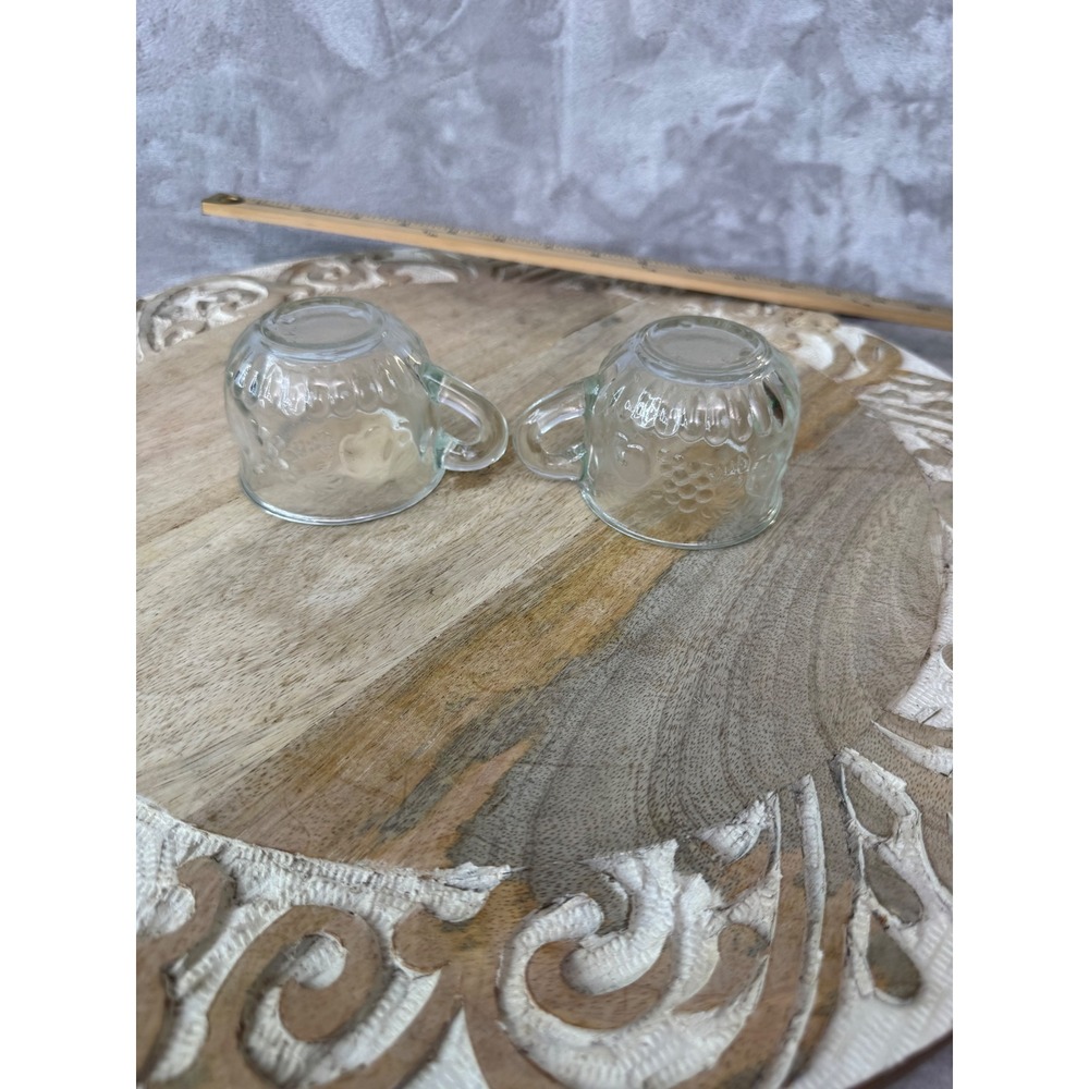 Vintage Embossed‎ Fruit Grape Clear Glass Espresso Cups Punch Mugs Set of 2